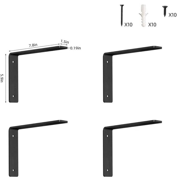 SAMTSELT New 4 Packs Heavy-Duty Brackets for Shelves, Iron Shelf Black Brackets - Picture 3 of 3